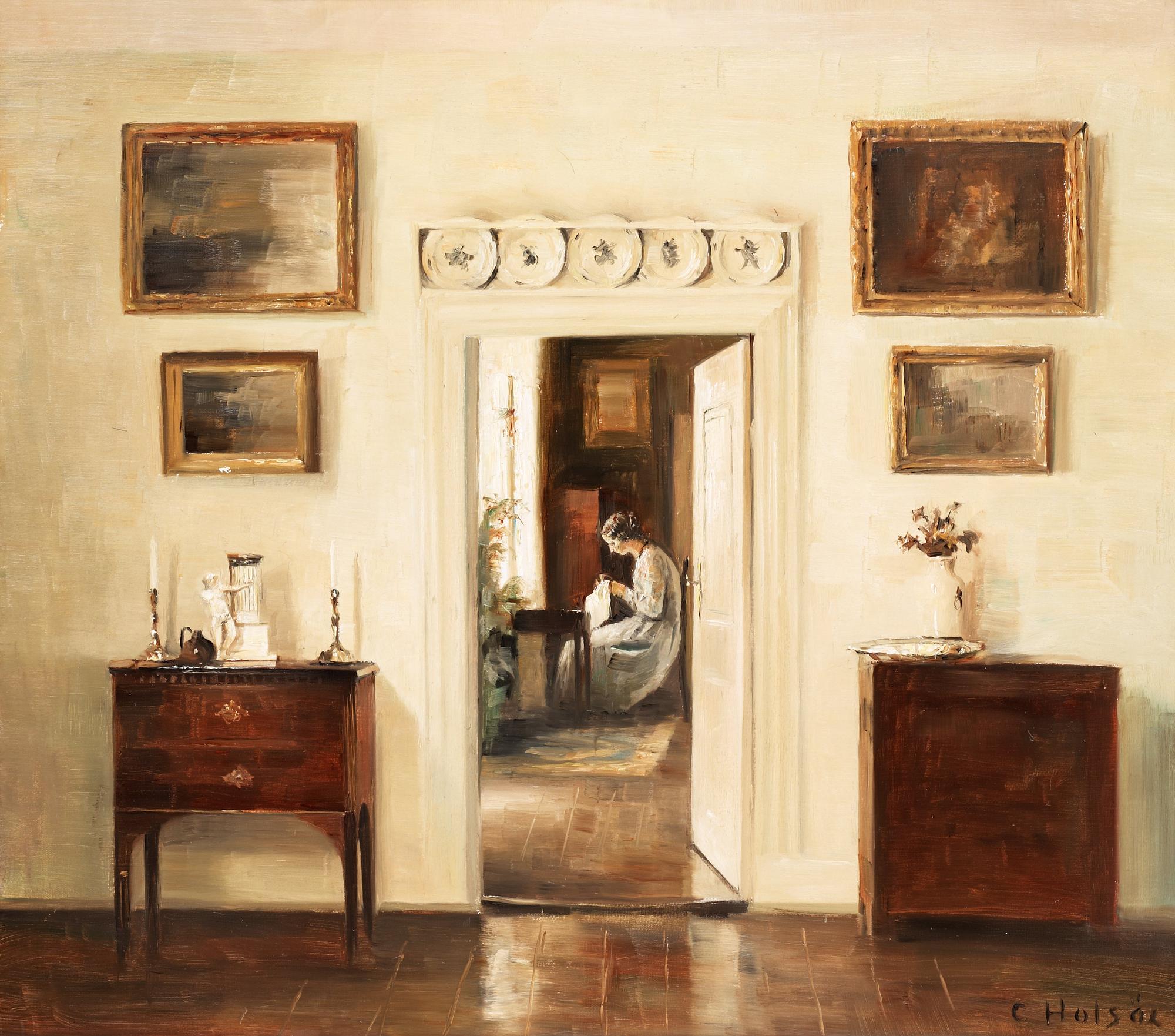Carl Holsoe, "Handarbetande kvinna" (Woman sewing).