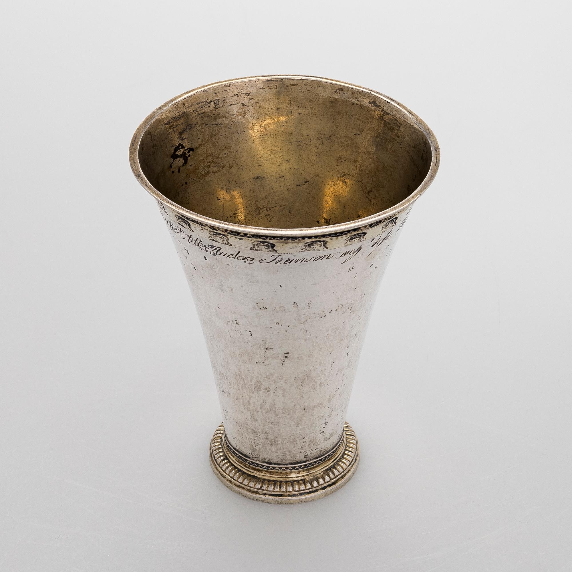 An 18th-century parcel-gilt silver cup, maker's mark of Nils Trybom, Linköping, Sweden 1760.
