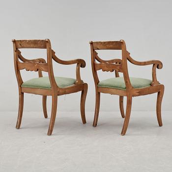 KARMSTOLAR, ett par, senempire, 1800-talets mitt.