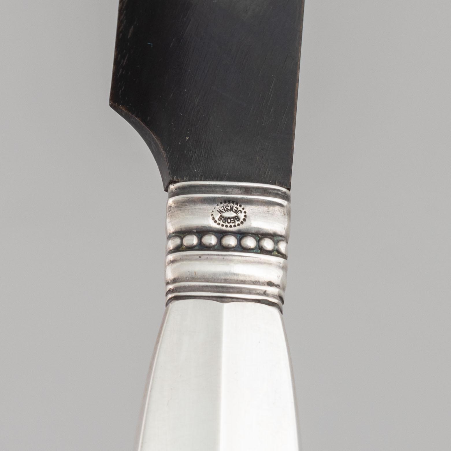 Johan Rohde, cutlery, 3 pieces, silver, model Dronning/Acanthus, Georg Jensen, Denmark.