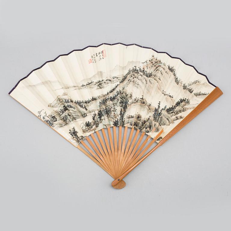 A Chinese fan, ink and color on paper, second half of the 20th century.