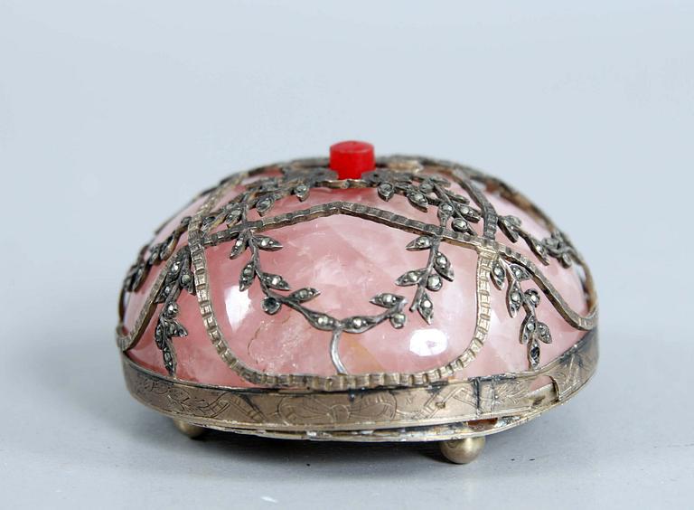 BELLPUSHER, agat, silver och markasiter, möjligen Ryssland, tidigt 1900-tal.