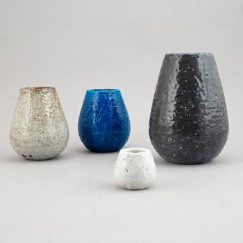Gunnar Nylund, four 1930's chamotte stoneware vases for Rörstrand Lidköping.