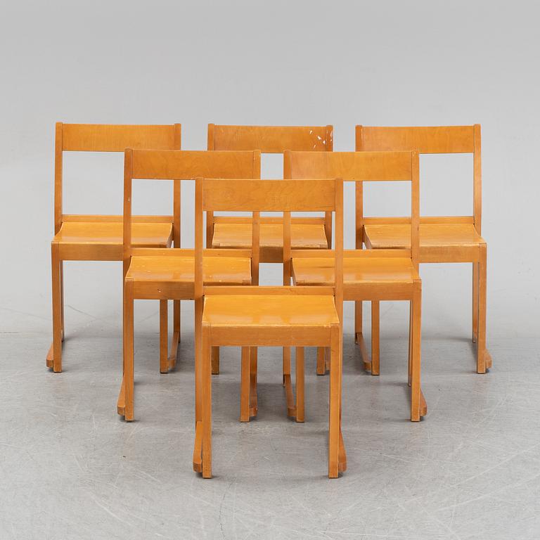 A set of six birch chairs, 'Orkesterstolen', designed by Sven Markelius, mid 20th Century.