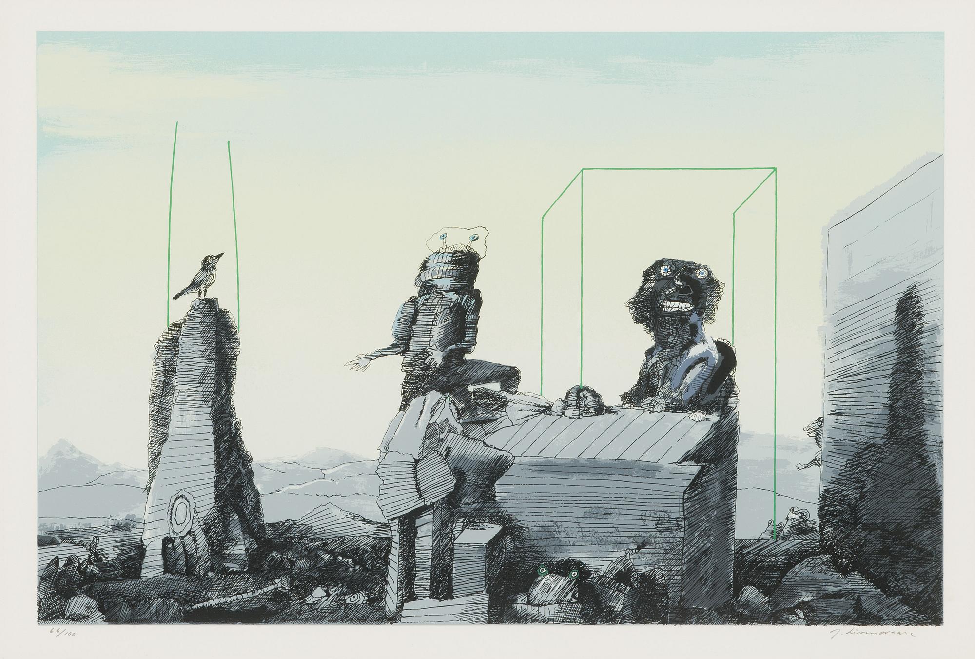 Juhani Linnovaara, litografi och serigrafi, signerad och numrerad 66/100.