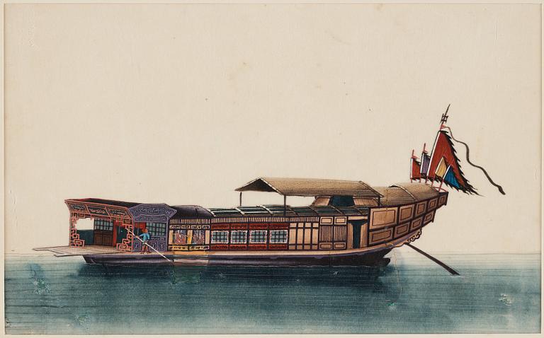 A set of 12 maritime Chinese watercolours on paper by an unknown artist, Qing dynasty, 19th Century.