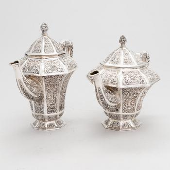 Te- och kaffeservis, 4 delar, silver, Tyskland 1900-talets första hälft.