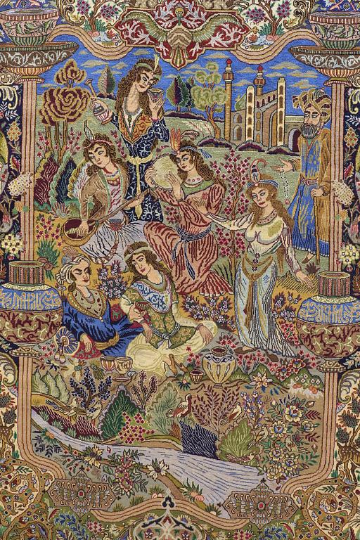 A CARPET, Figural Kashmar, ca 395 x 297 cm.