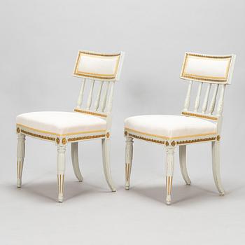 Four late Gustavian Stockholm chairs one signed EÖM  Erik Öhrmark turn of 18th/19th Century.