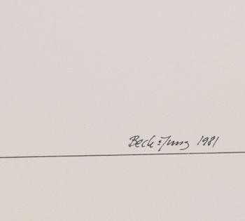 BECK & JUNG, computer ink plot, signerad och numrerad Criss Cross 104/110, daterad 1981.