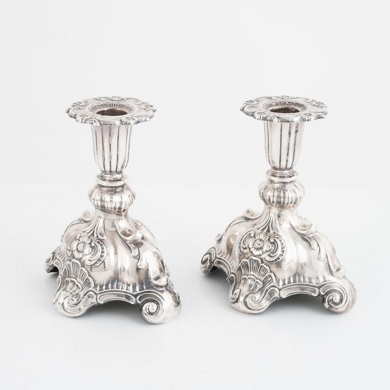 K Anderson, candlesticks, a pair, silver, Rococo style, Stockholm 1940.