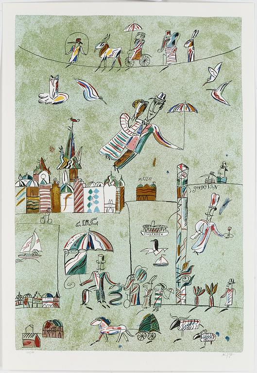 MADELEINE PYK, färglitografi. "Slussen". Signerad och numrerad 106/380.