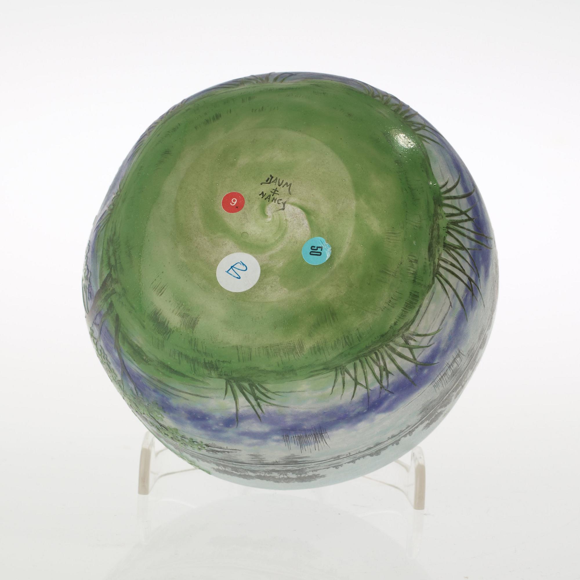 A Daum Art Nouveau enamel painted cameo glass bowl, Nancy France ca 1900.