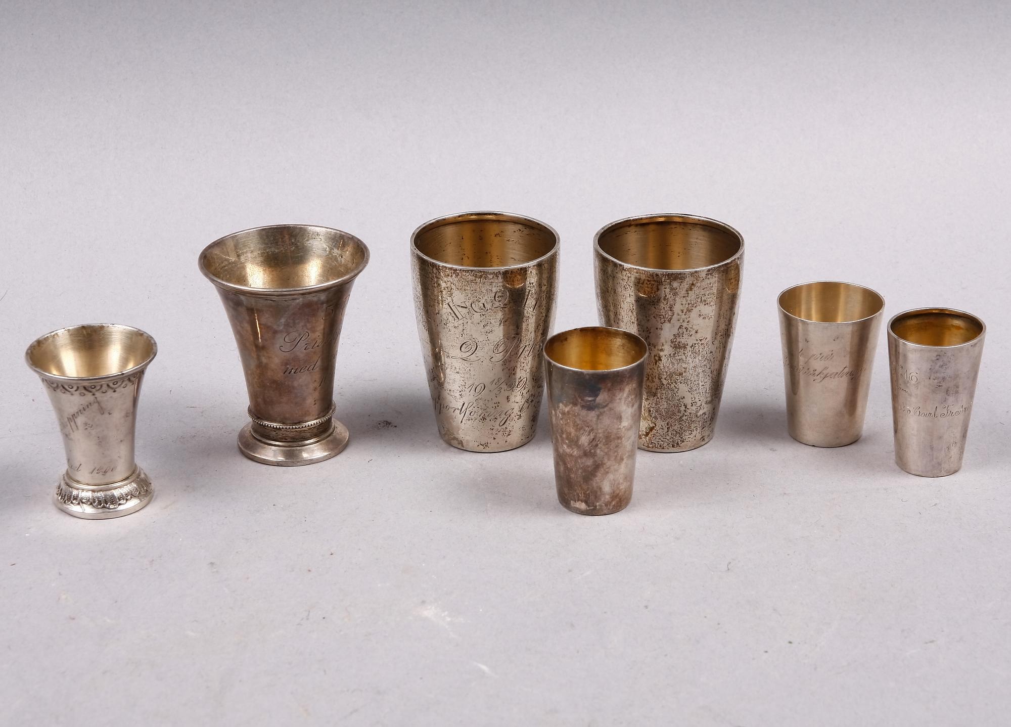 PARTI PRISPOKALER, 7 delar, silver, bla K. Andersson, Stockholm, 1900-talets första hälft.