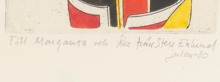 STEN EKLUND, etching with watercolour, signed and dated -80.