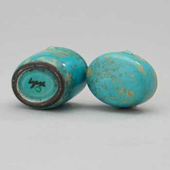 A Hans Hedberg faience egg and a box, Biot, France.