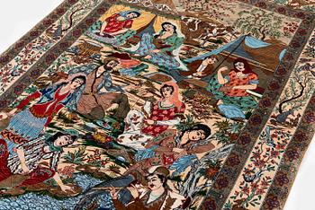 A silk Qum rug, Central Persia, signed, c. 135 x 208 cm.