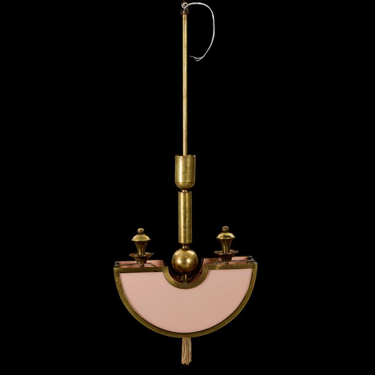 AN ITALIAN ART DECO GLASS AND BRASS PENDANT, 1920s-30s.