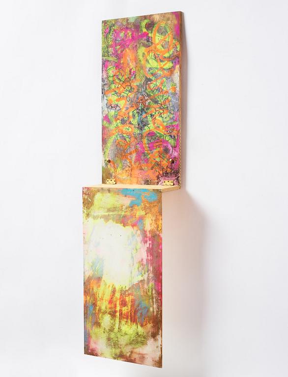 Fredrik Vaerslev, (in collaboration w. Øyvind Zahl). Executed in 2010. Acrylic and mixed media on plexi and panel.