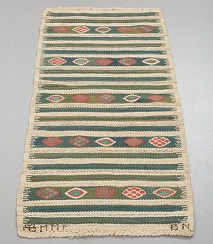 Barbro Nilsson, A CARPET, "Krusbär", flat weave, ca 125 x 60 cm, signed AB MMF BN.