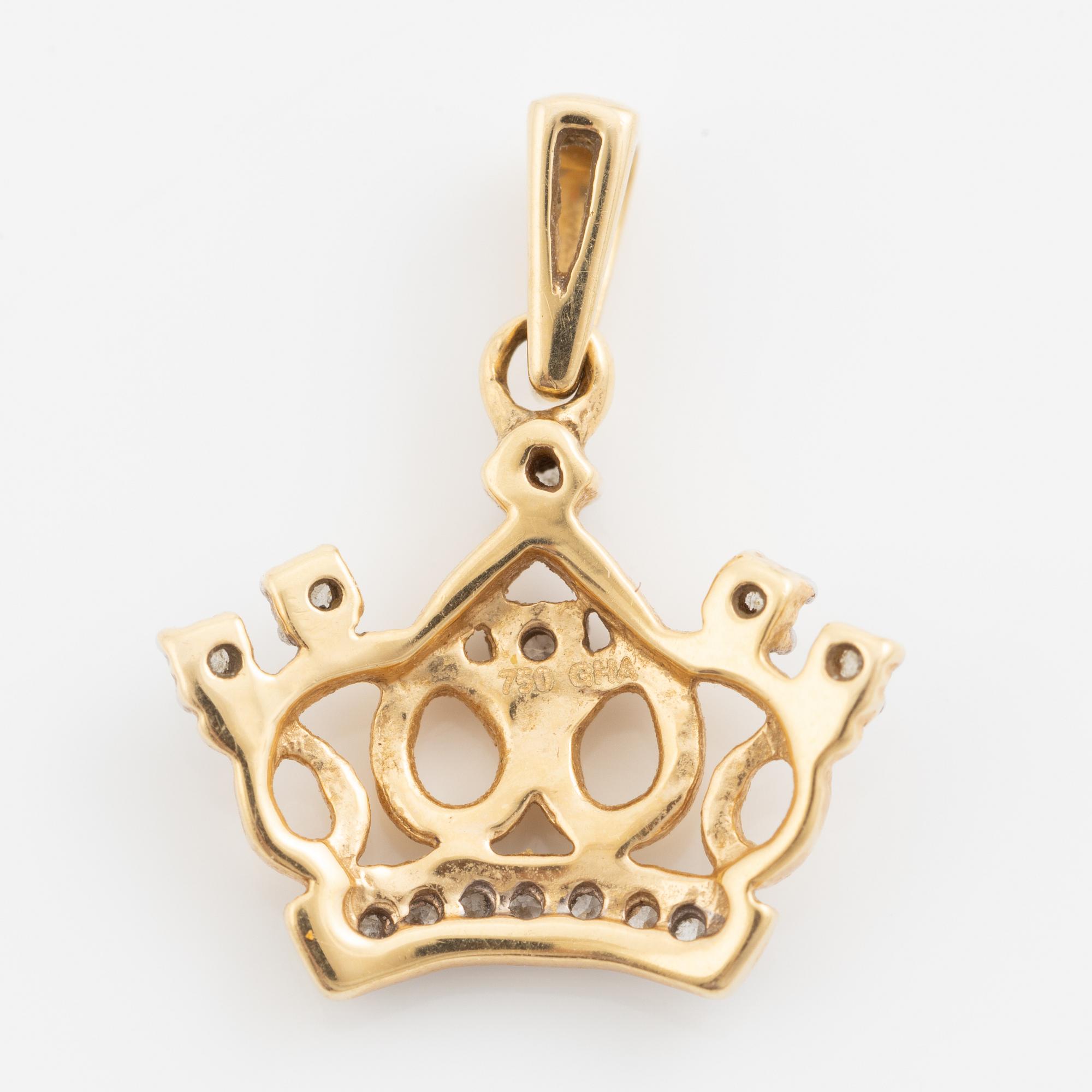 Pendant, in the form of a crown, 18K gold with eight-cut diamonds.