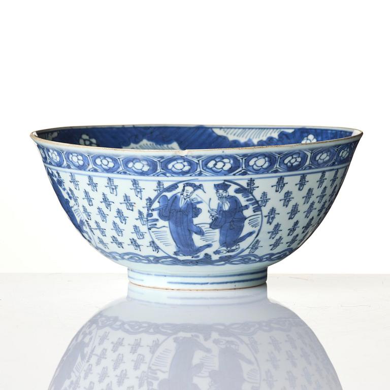A blue and white 'immortals' bowl, Tianqi/Chongzhen 1620/30's.