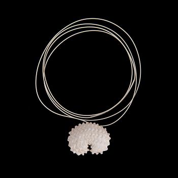 A NECKLACE, "Shelter", etched white silver, white rubber band, 2010.