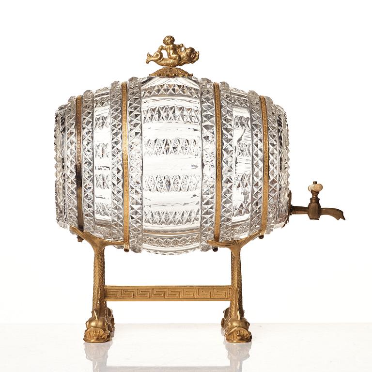 A Empire ormolu-mounted cut glass wine barrel.