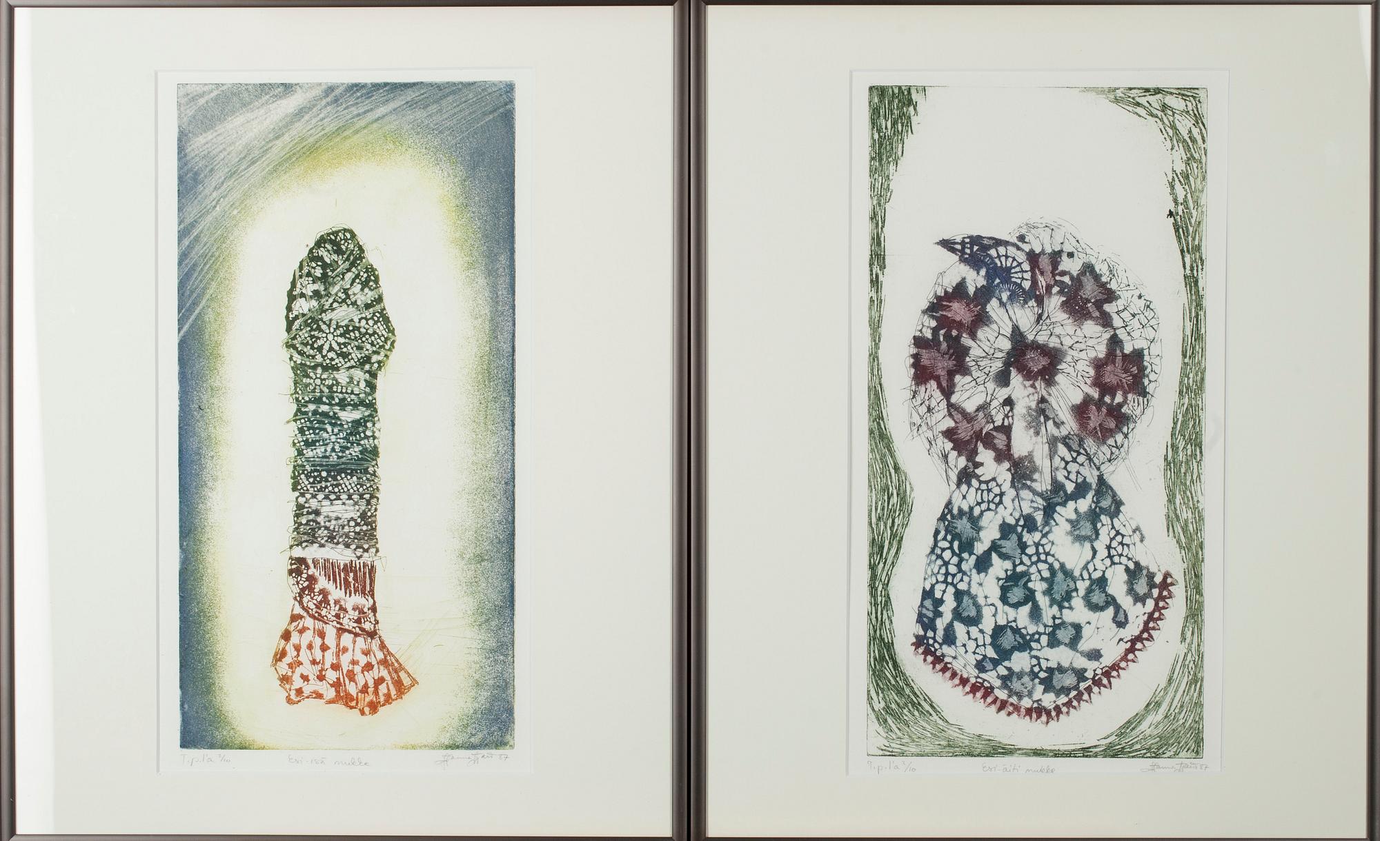 HANNA VARIS, 2 st etsningar, signerade, daterade -87 och numrerade Tpl'a 2/10.