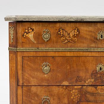 A Gustavian marquetry commode by C- Lindborg (master in Stockholm 1781-1808).