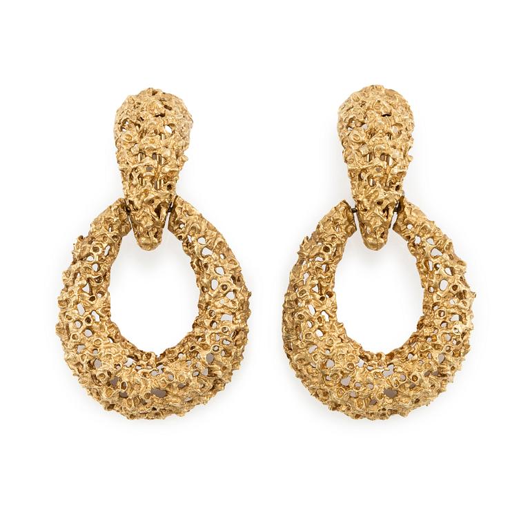 A pair of 18K gold earrings.