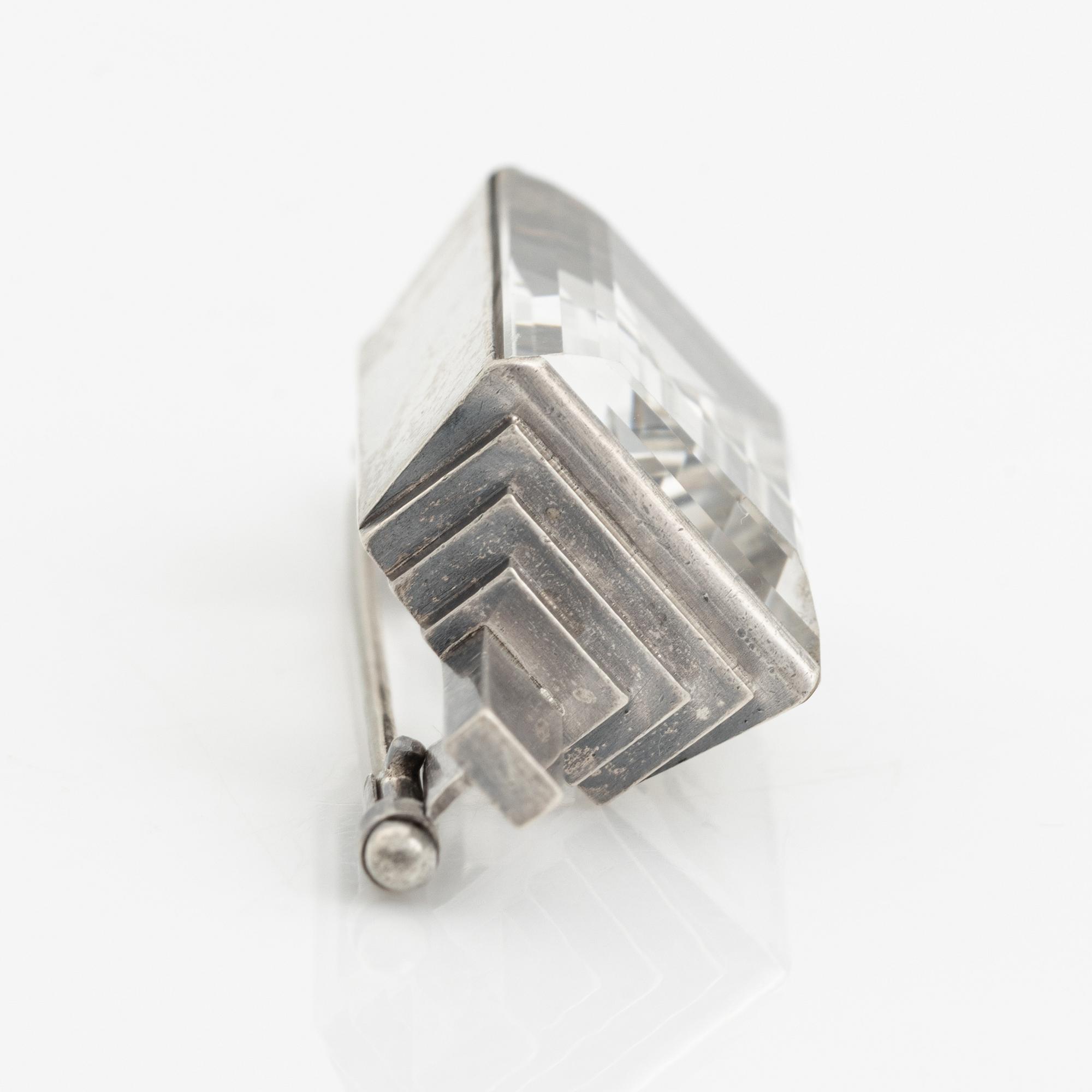 Wiwen Nilsson, brosch silver med fasettslipad bergkristall, Lund 1936.