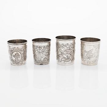 Four Russian silver beakers, Moscow, mid-18th century to 1775.