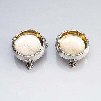 A pair of Swedish Gustavian 18th century parcel-gilt silver salt cellars, mark of Bengt Hafrin, Göteborg 1779.