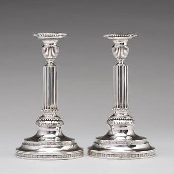 A pair of 18th century silver candlesticks, mark of Simson Ryberg, Stockholm 1787.