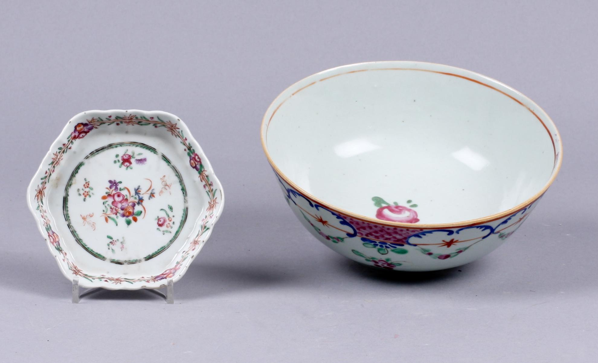 SKÅL SAMT BÄRFAT, porslin, Kina, 1700/1800-tal.