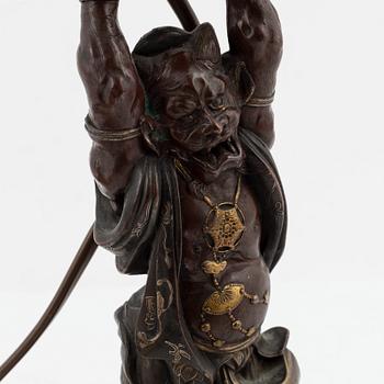 A Japanese bronze censer remodelled in to a lamp, Meiji period (1868-1912).