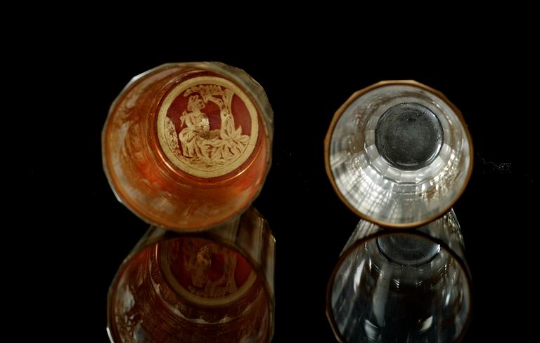 Two German 'Zwischengold' beakers, 18th Century.