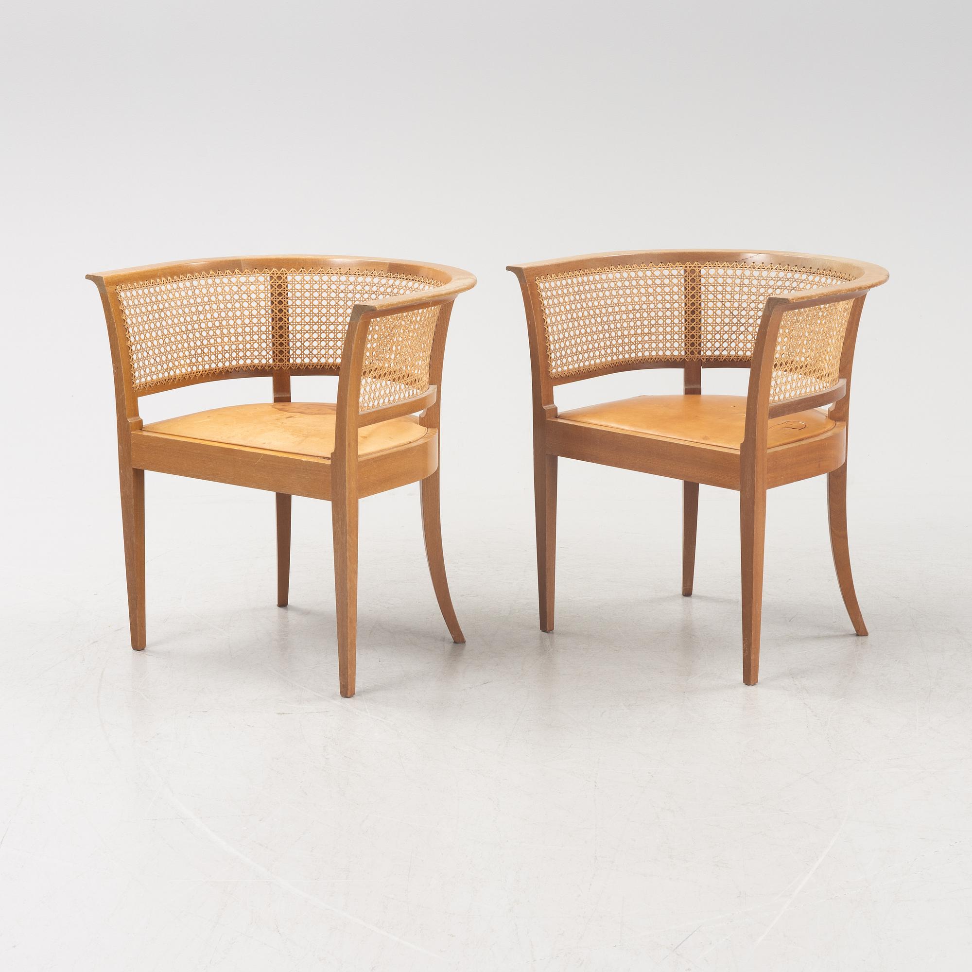 Kaare Klint, a par of 'Faaborg' chairs, Rud Rasmussen, Denmark.