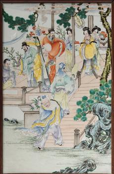 A Chinese three panel porcelain placque, Republic (1912-1949).