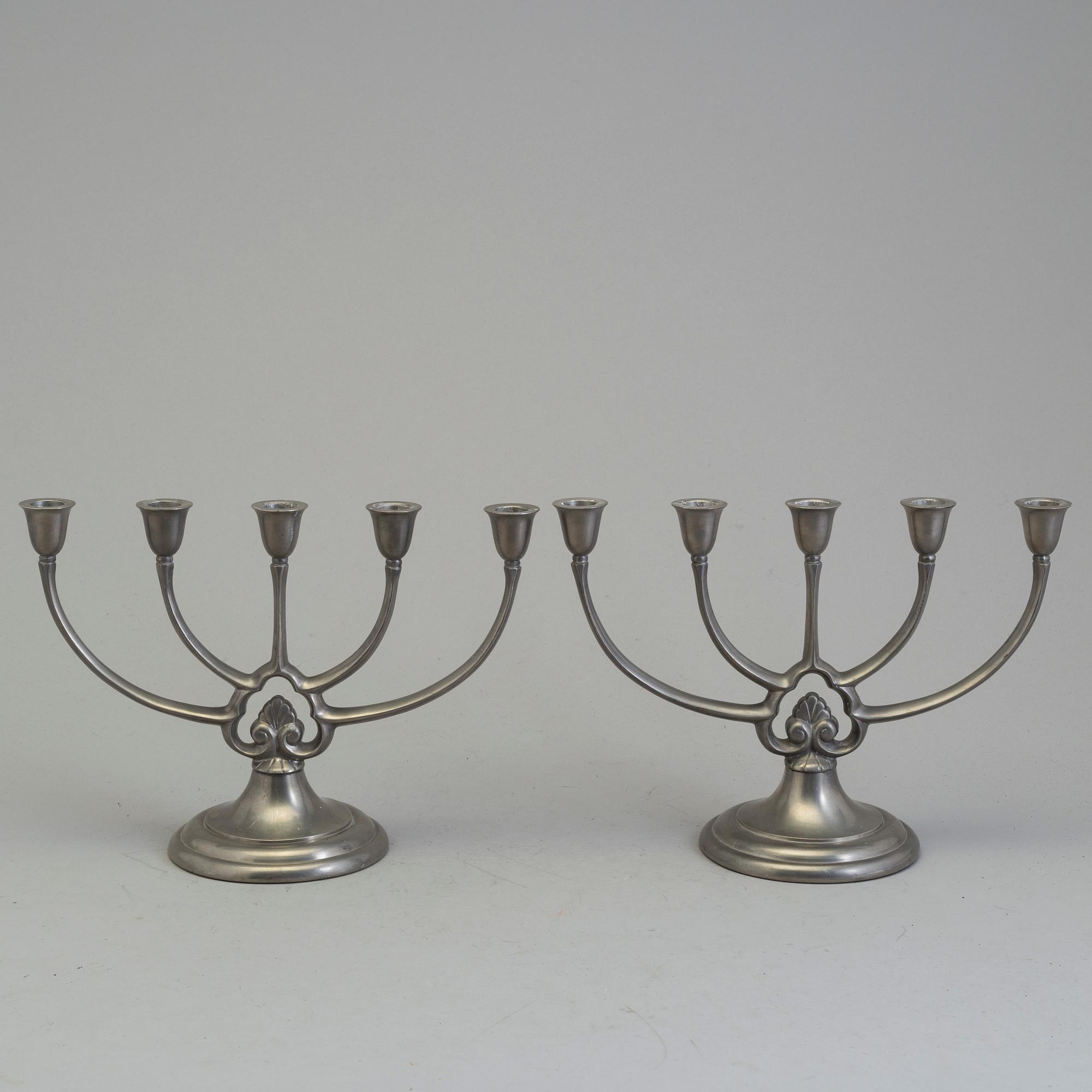 A pair of pewter candelabra from GAB, first half of the 20th century.