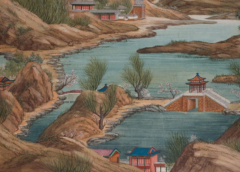 A group of five Chinese gouache paintings, Qing dynasty, late 18th century, by anonymous artist.