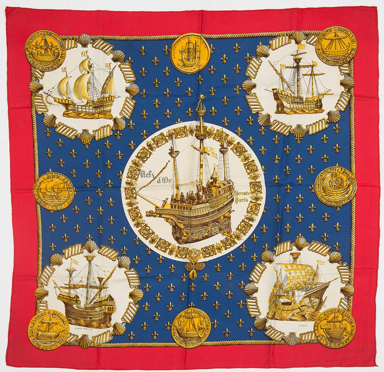 A Hermès silk scarf, 'Nefs d'Or',