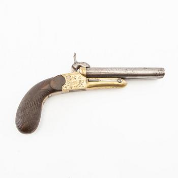 Flintlock pistol, double-barrelled, Francisco Barrenechea, Eibar Spain, mid-19th century.
