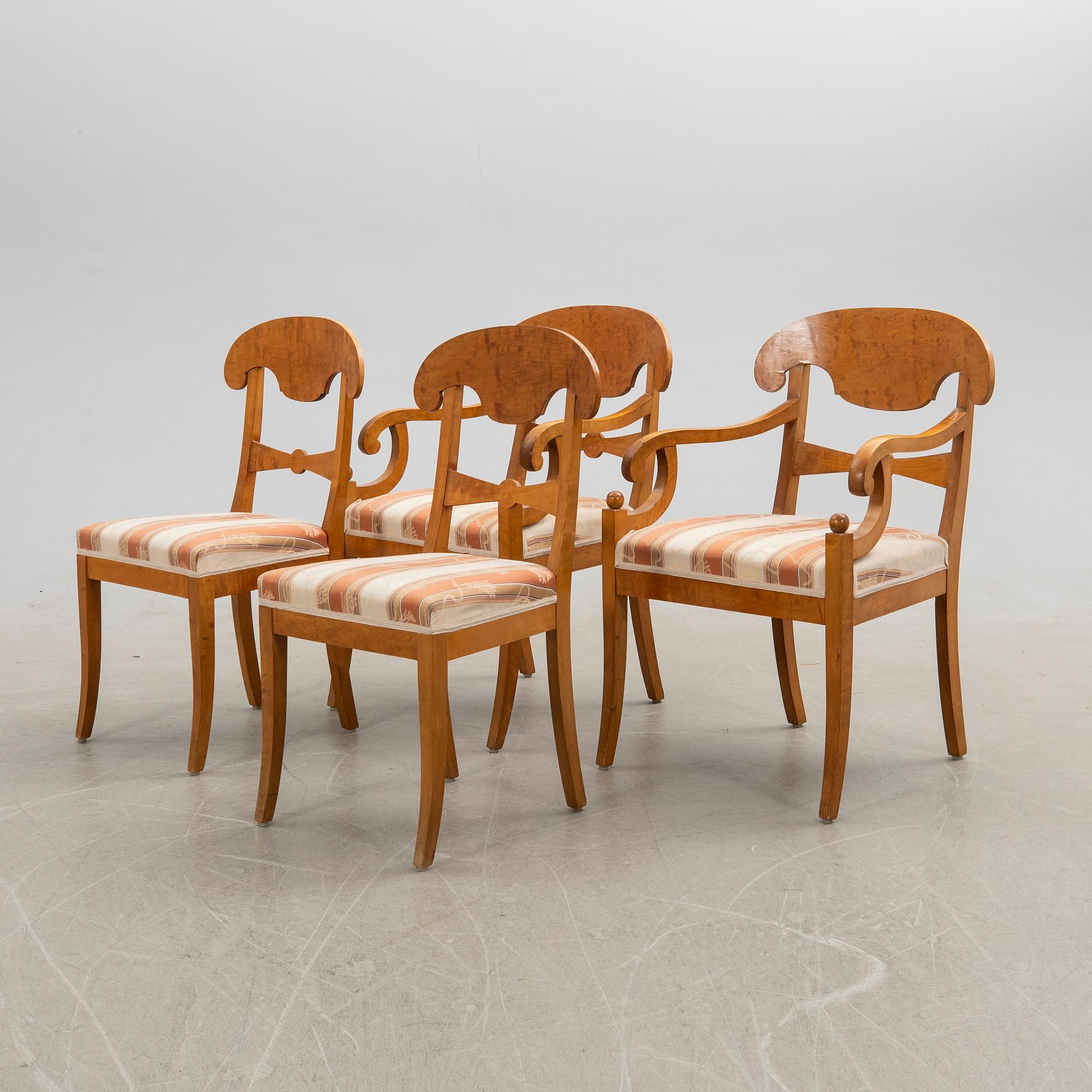 Chairs, two pairs, Karl Johan style. Early 20th century.