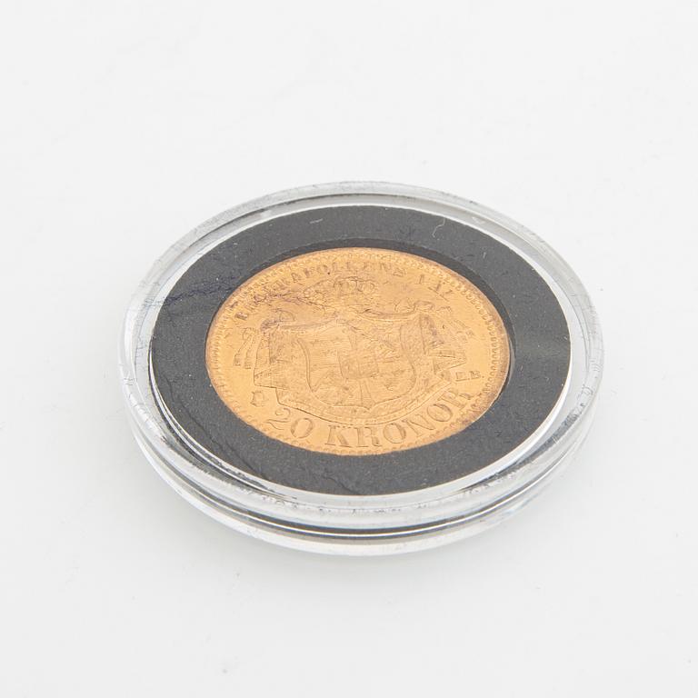 Guldmynt Sverige, Oscar II 20 kr, 1881.