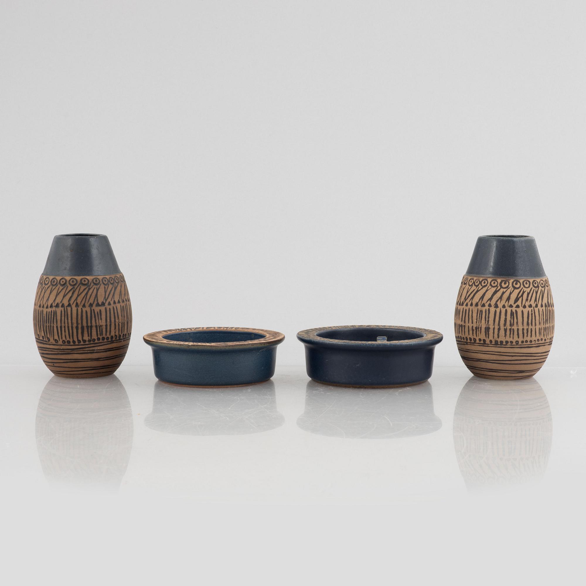 Lisa Larson, vaser, ett par och skålar, ett par, "Granada", Gustavsberg.