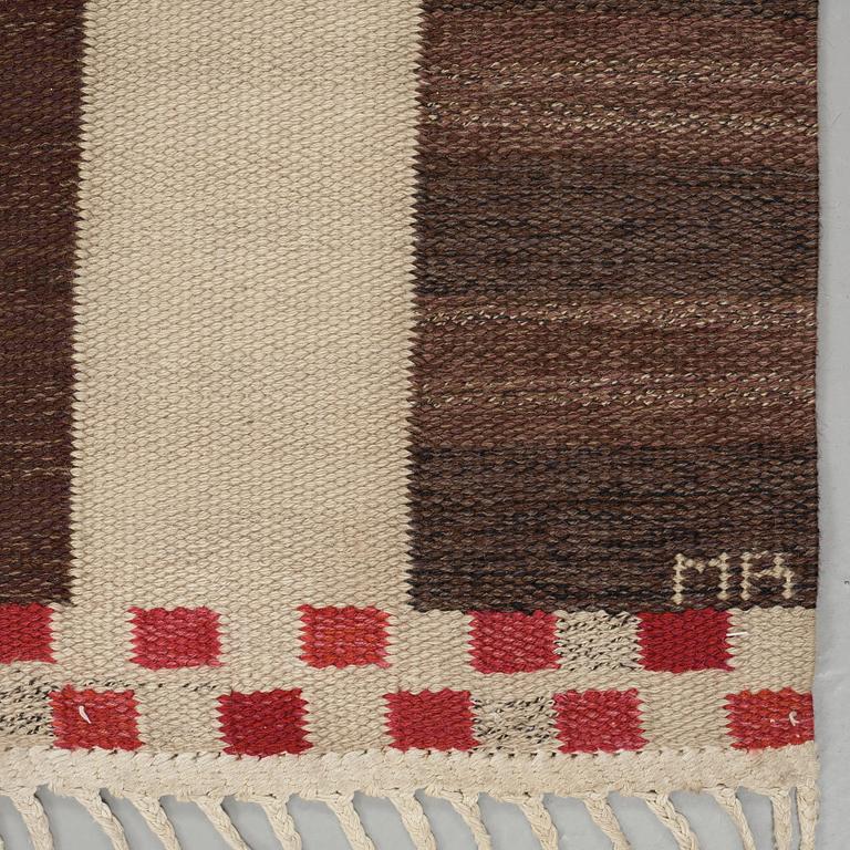 Marianne Richter, A CARPET, "Korsvirke, Plommon med rött", flat weave, ca 240,5 x 167 cm, signed AB MMF MR.