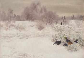 Bruno Liljefors, Winter landscape with birds.