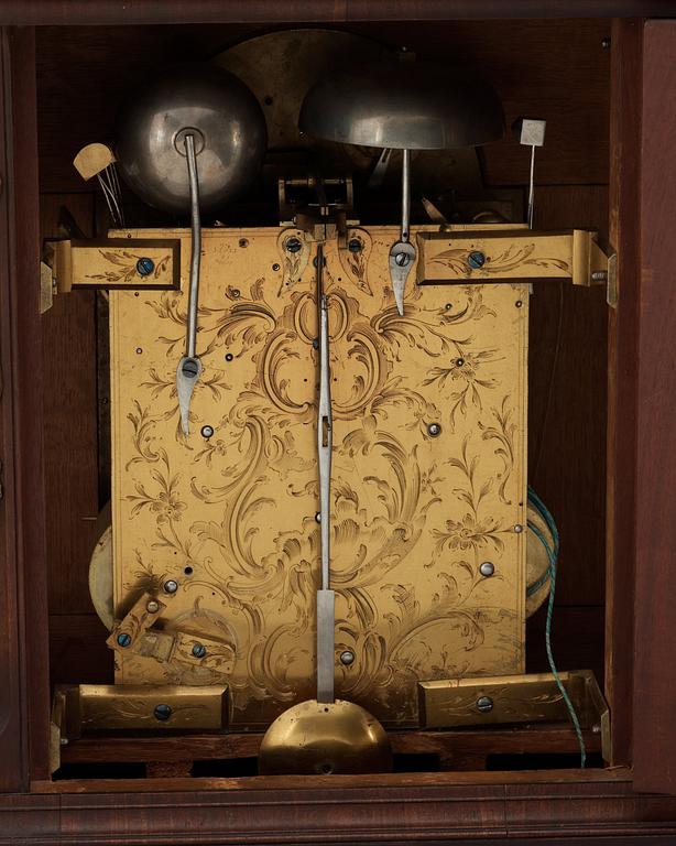 An English 18th century bracket clock, quarter chime on six-bells. Dial marked "HERMAN DIEDRICH SPÖRING LONDON".